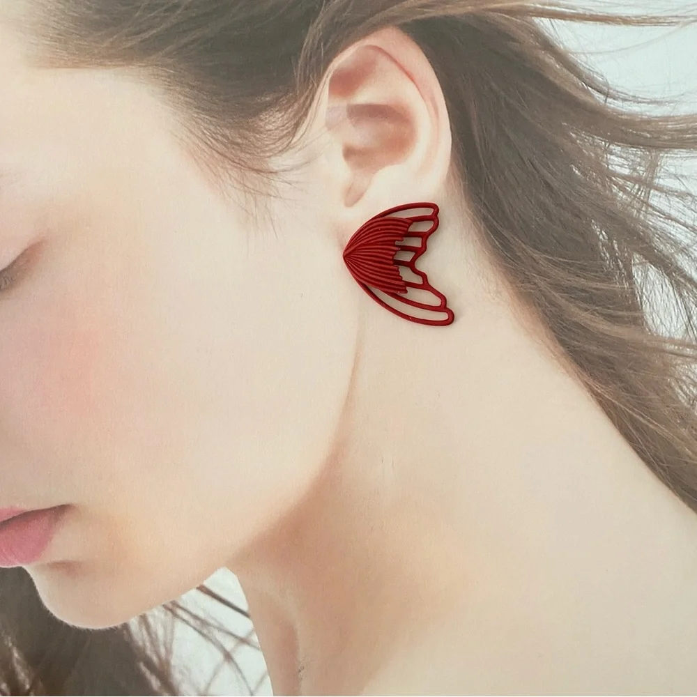 4/$15 Red Fishtail Butterfly Artful Bold Cute Earrings
